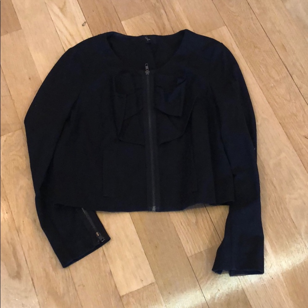 Black ruffle front blazer